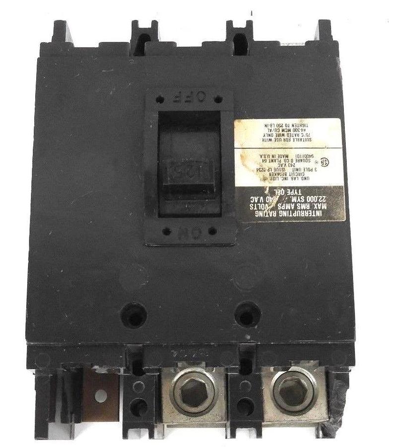Used SQUARE D Q2L3125H CIRCUIT BREAKER 125AMP 3POLE 240VDC