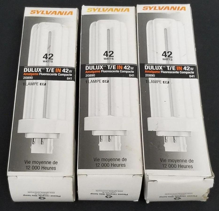 Used LOT OF 3 NIB SYLVANIA 20890 DULUX T/E IN 42W COMPACT FLUORESCENT BULBS