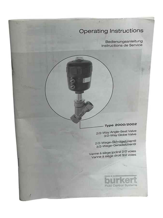 Used Burkert 2000 A 40.0 PTFE G1 1/2 Pneumatic Angle Seat Valve 9054072 9Bar