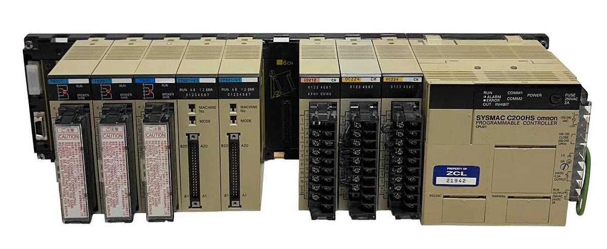 Used OMRON SYSMAC C200HS COMPLETE SLOT RACK ASSY C200HS-CPU21-E / OC224 / TS001 USNP