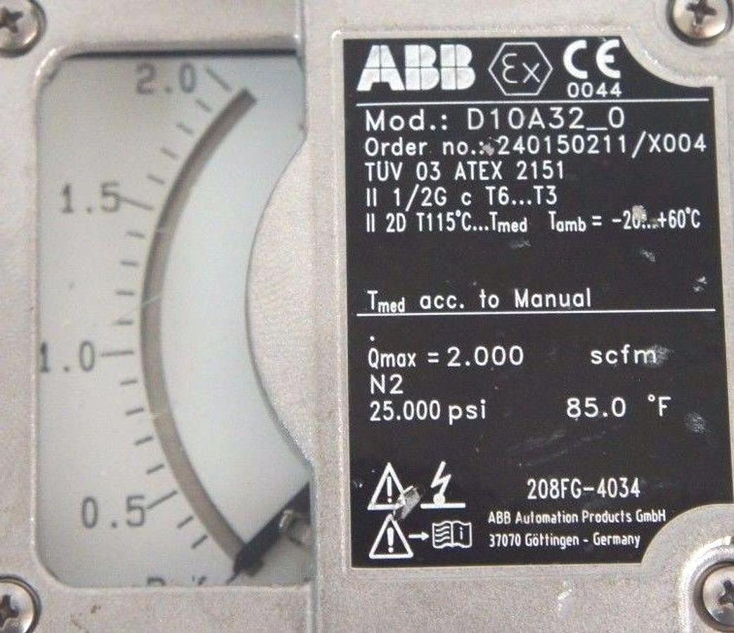 Used NEW ABB D10A32-0 FLOWMETER 1/4" NPT ORDER NO. 240150211/X004 D10A320