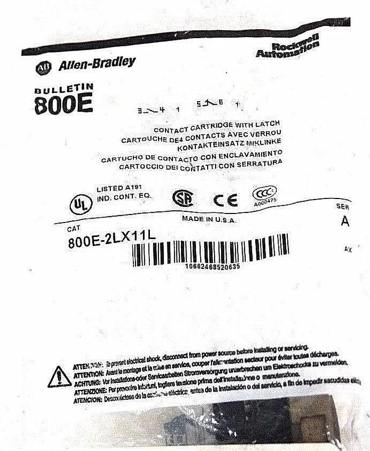 Used NIB ALLEN BRADLEY 800E-2LX11L SER. A CONTACT CARTRIDGE WITH LATCH 800E2LX11L