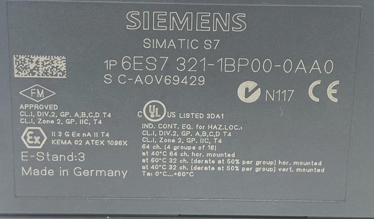 Used SIEMENS 6ES7321-1BP00-0AA0 SIMATIC S7-300 Digital Input Module 64DI 24V DC