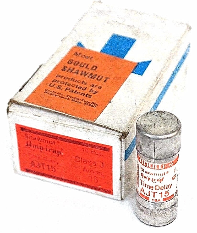 Used NEW GOULD SHAWMUT AJT15 AMP-TRAP TIME DELAY FUSE CLASS J 15AMPS - BOX OF 8