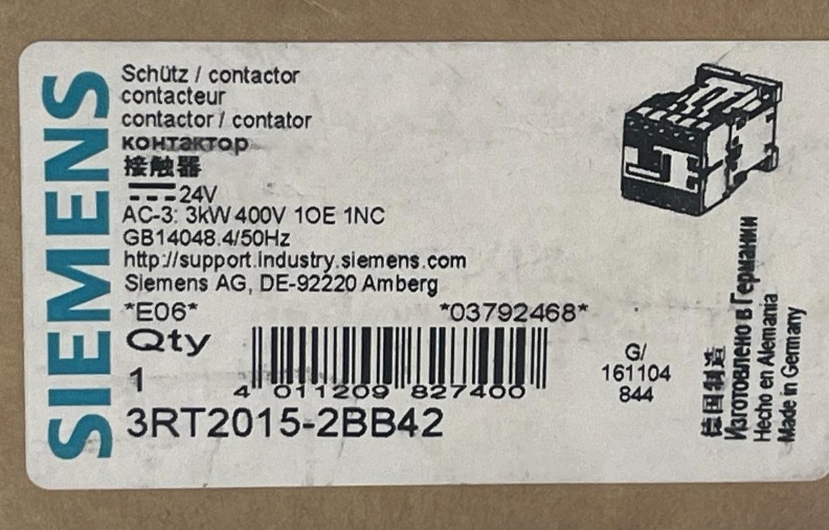 Used SIEMENS Sirius 3RT2015-2BB42 Contactor 7A 24VDC 3-Pole Size S00 DIN Rail Mount