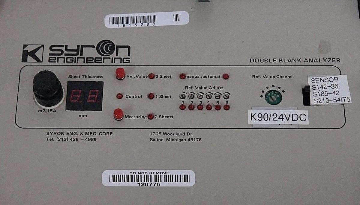 Used REPAIRED SYRON K90-24V DOUBLE BLANK ANALYZER K9024V