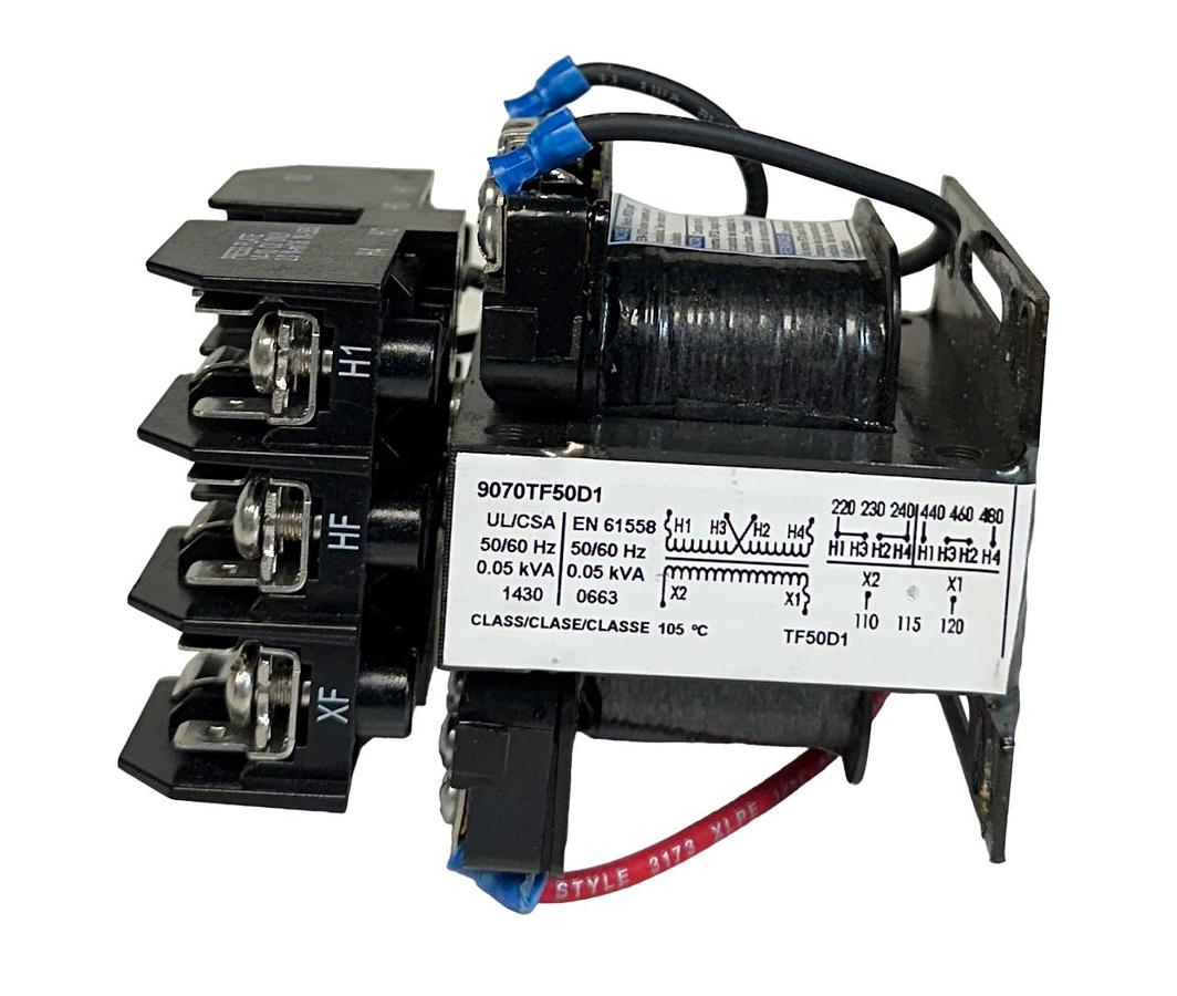 Used SQUARE D 9070TF50D1 / TF50D1 CONTROL TRANSFORMER 220/480V 0.05kVA 50/60Hz NSNP
