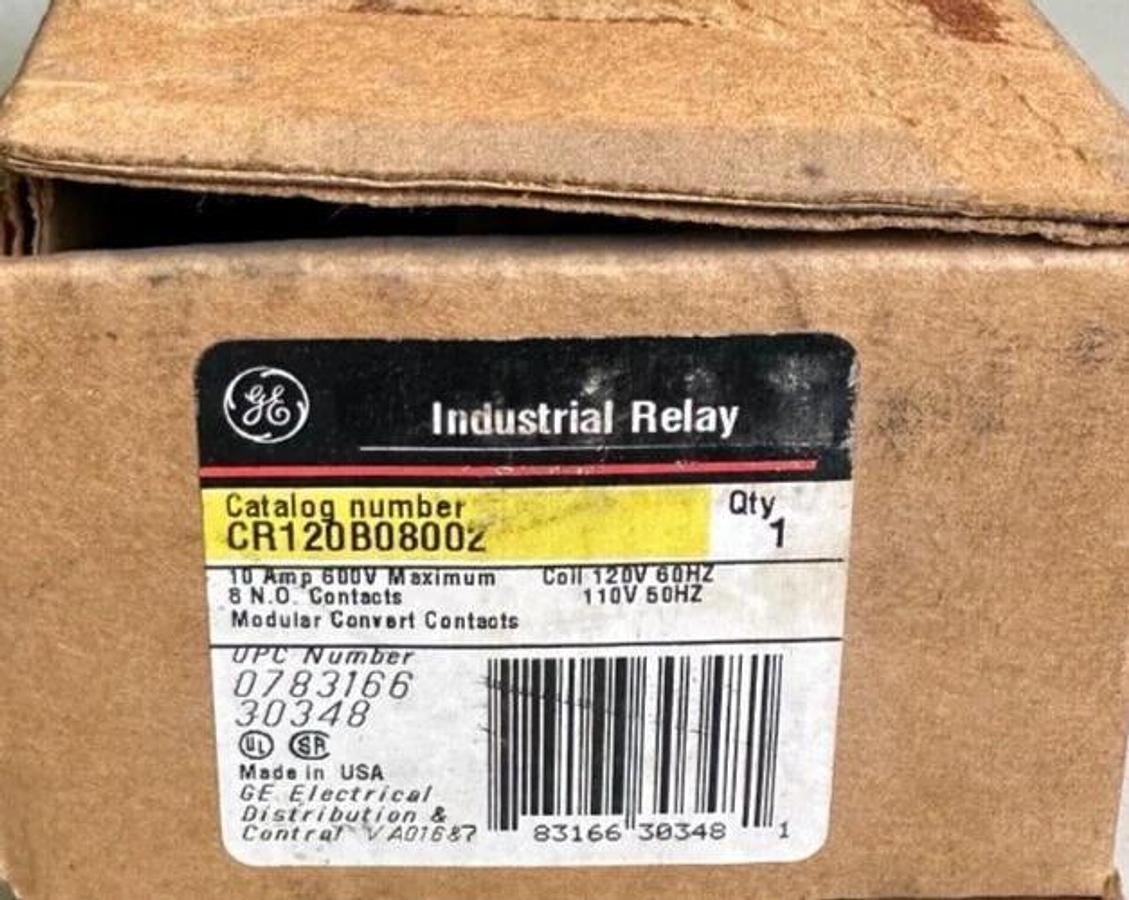 NEW GENERAL ELECTRIC CR120B08002 INDUSTRIAL RELAY 10A 600V 8N.O. CONVERT CONTACT