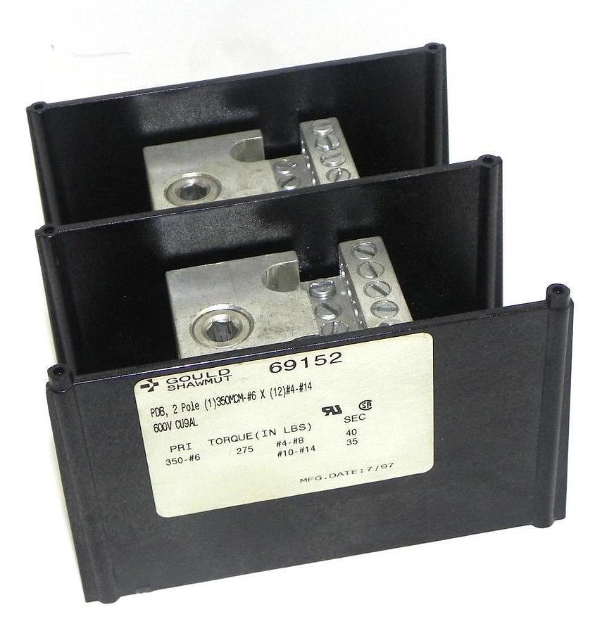 Used GOULD SHAWMUT 69152 ALUM. POWER DISTRIBUTION BLOCK 2POLE 600V