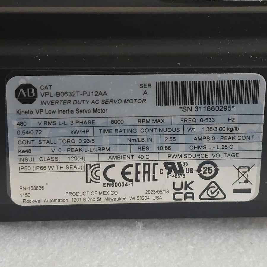 Allen-Bradley VPL-B0632T-PJ12AA /A Kinetix VPL Low Inertia Servo Motor 480V NSNP