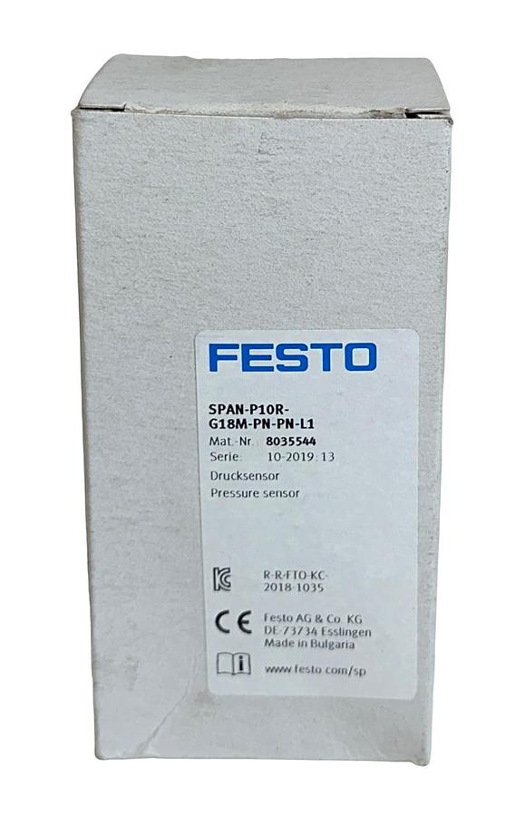 Used NEW FESTO SPAN-P10R-G18M-PN-PN-L1 / 8035544 PRESSURE SENSOR 15-30VDC NSMP