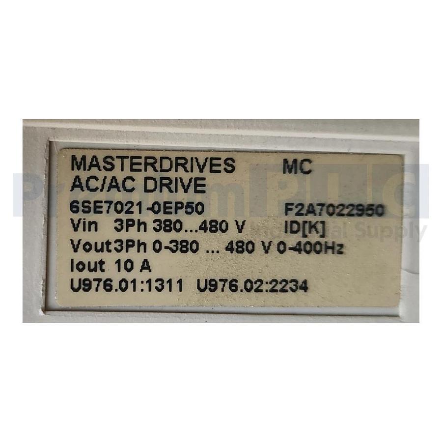 Used Siemens 6SE7021-0EP50-Z G91+G42+C43+F01+F29 SIMOVERT MASTERDRIVES MC AC/AC Drive