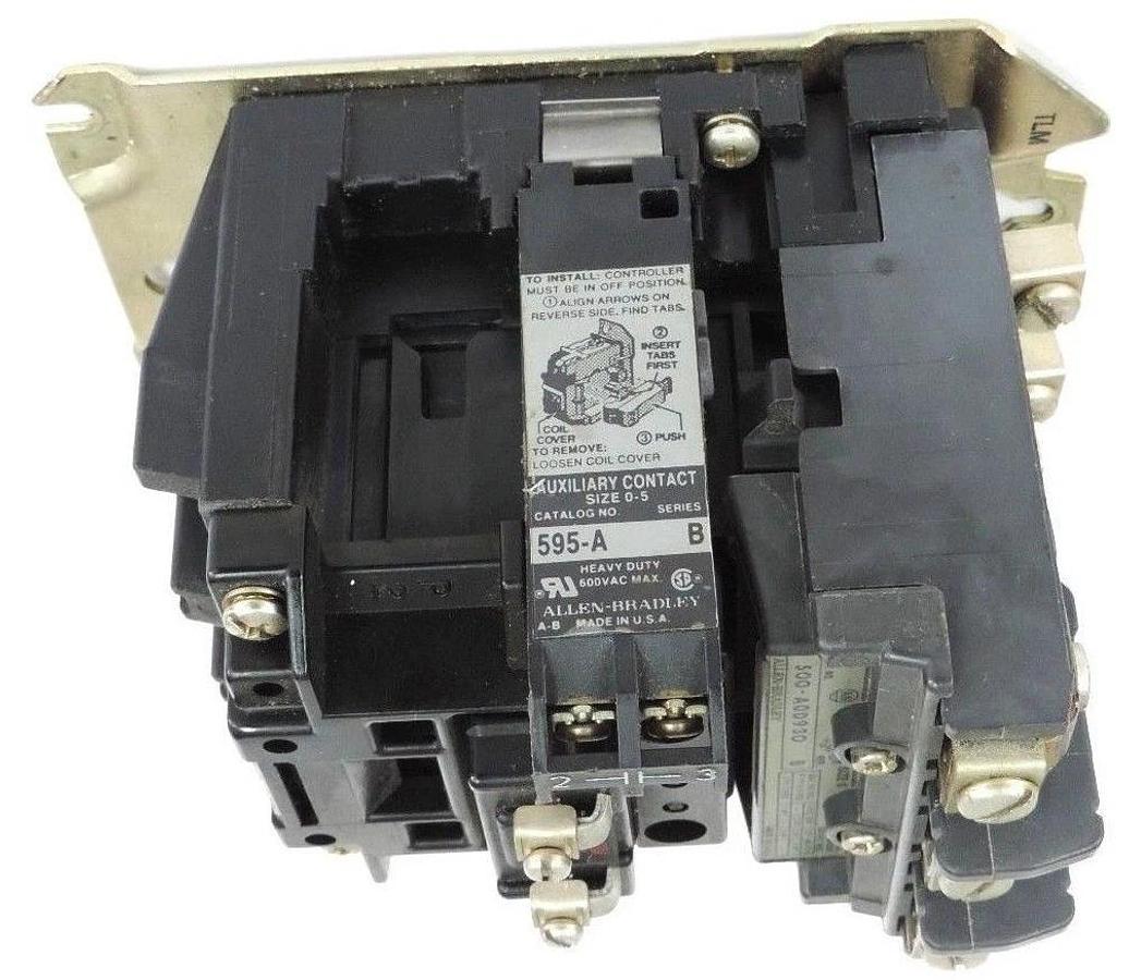 Used ALLEN BRADLEY 500-AOD-930 AC MOTOR CONTACTOR SER B W/ 595-A AUX CONTACT SER B