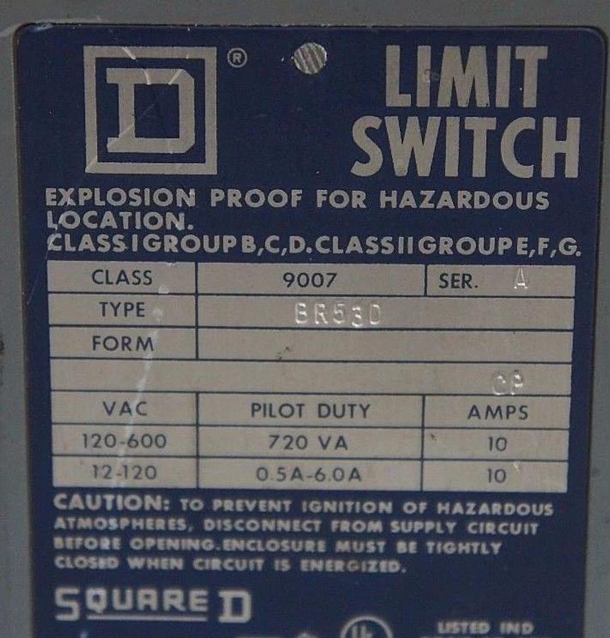 Used SQUARE D 9007-BR53D LIMIT SWITCH SER A 9007BR53D