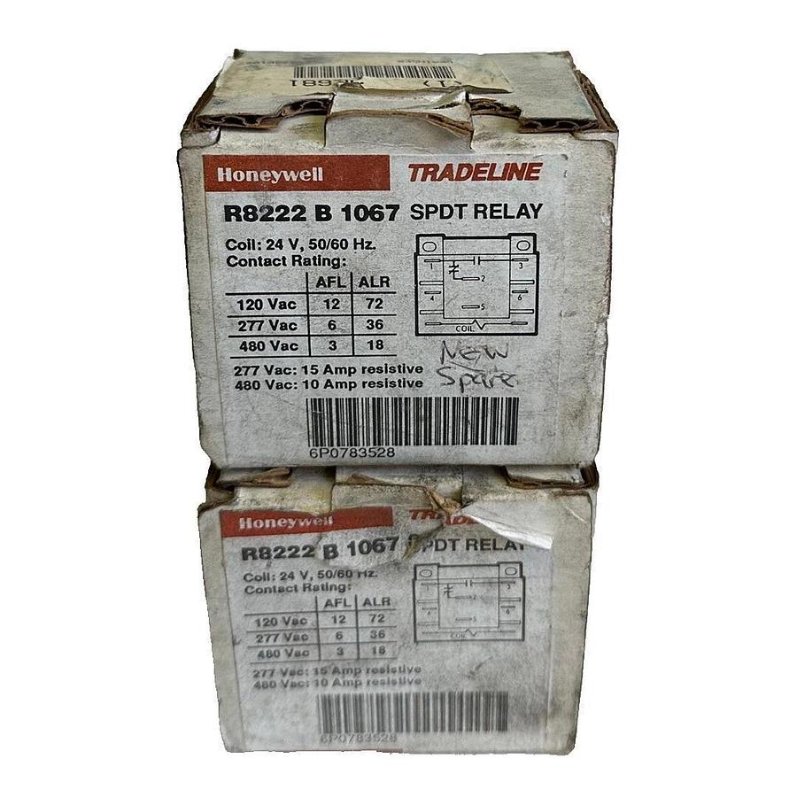 2 NEW HONEYWELL TRADELINE R8222 B 1067 / R8222B1067 SPDT RELAYS 24V 50/60Hz