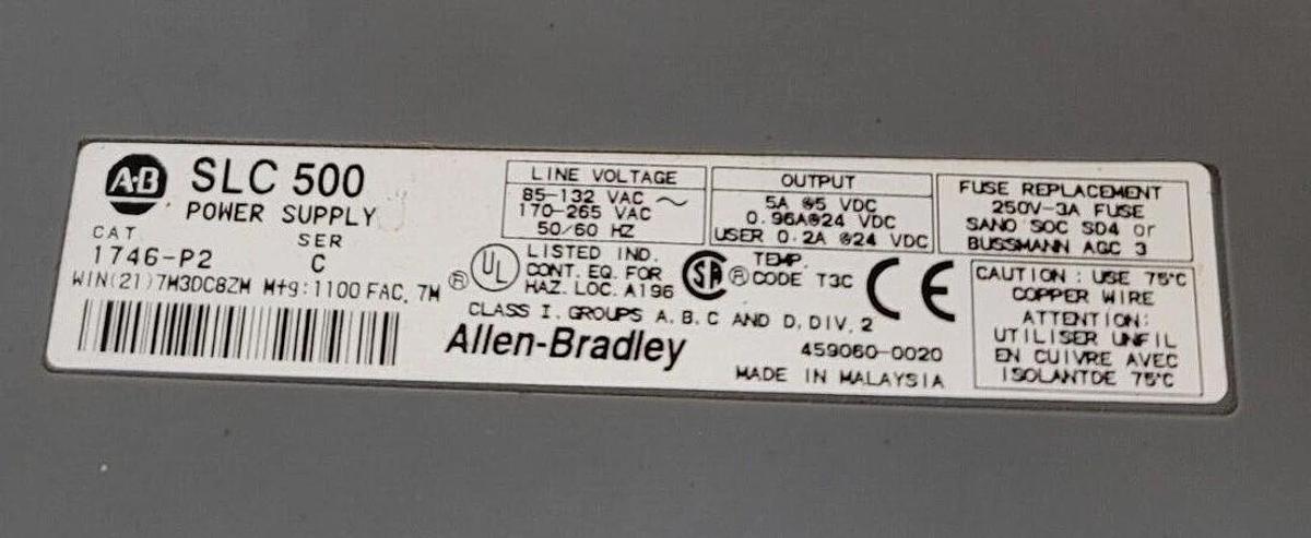 Used ALLEN BRADLEY SLC 500 RACK 1746-P2 SER. C 1746-IA16 SER. C 1746-OW16 SER. C