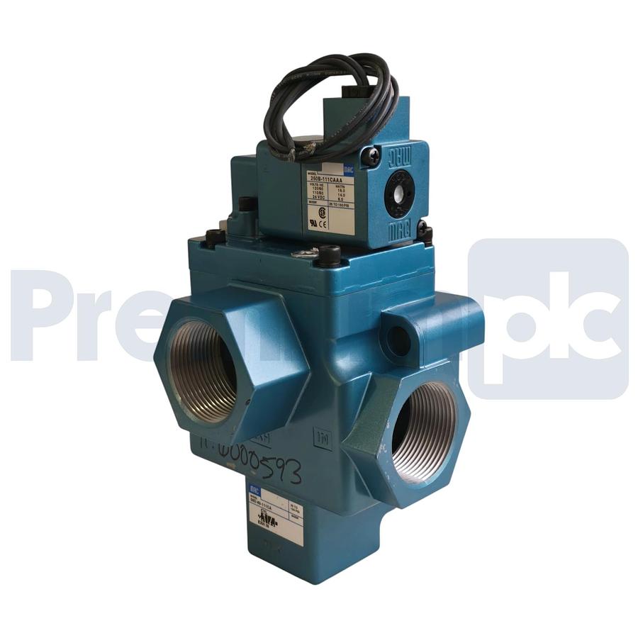 Used MAC Valve 58D-63-111CA 3/2-Way N/O Solenoid Valve 1-1/2" w/250B-111CAAA 110/120V