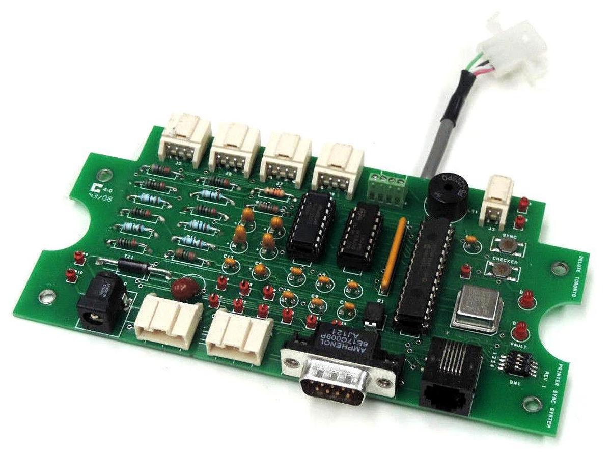 Used DELUXE TORONTO 4-0 43/08 PRINTER SYNC SYSTEM REV. 1 BOARD