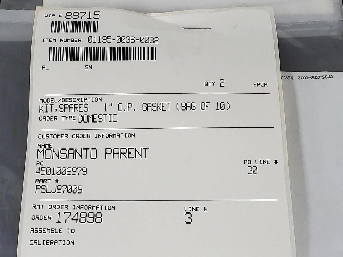 Used LOT OF 20 NEW GENERIC KIT, SPARES 1'' O.P. GASKETS 1195-0036-0032