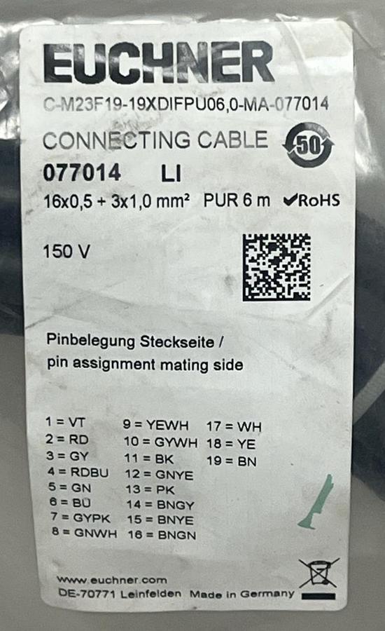 Euchner 077014 Connecting Cable C-M23F19-19XDIFPU06,0-MA-077014 6M - NSFS