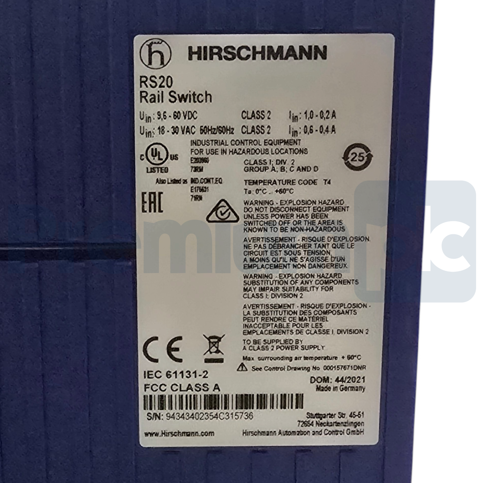 Hirschmann RS20-1600T1T1SDAE Managed 16-Port Ethernet Rail Switch 943434023 NSFS