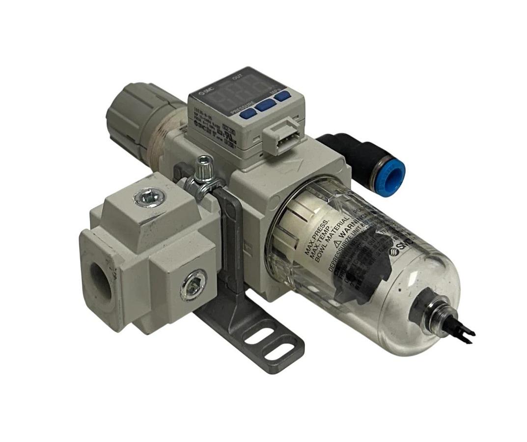 Used SMC AW20K-N02E3-ZA-B / ISE35-N-65 AW MASS PRO FILTER / REGULATOR PRESSURE USNP