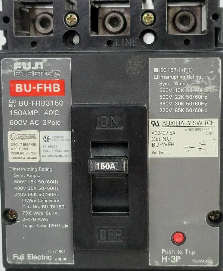 Used NIB FUJI ELECTRIC BU-FHB3150 CIRCUIT BREAKER BUFHB3150 600VAC 150A 3P