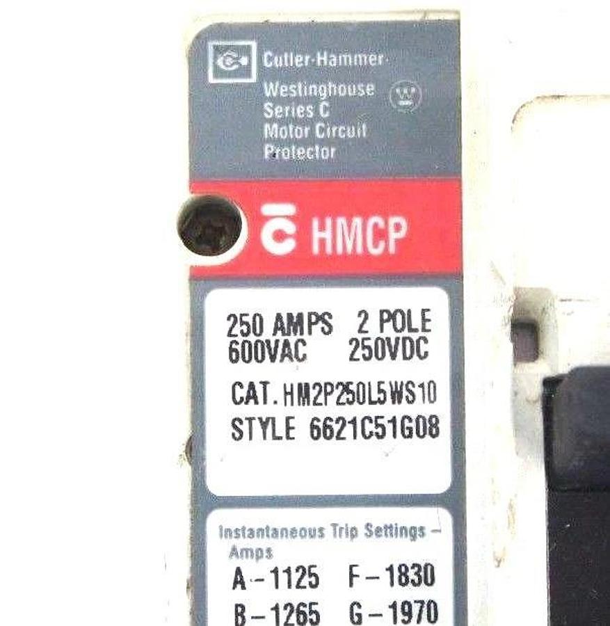 Used CUTLER HAMMER HM2P250L5WS10 CIRCUIT BREAKER SER. C, STYLE 6621C51G08 250 AMP