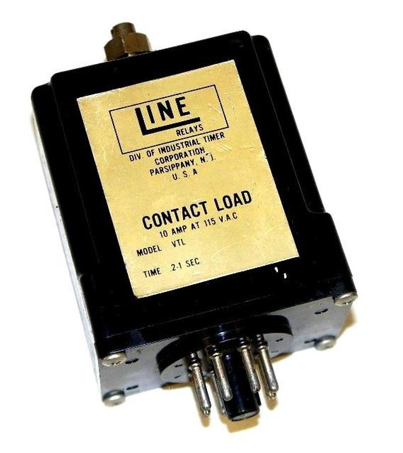 Used LINE MODEL VTL RELAY, TIME: .2-1 SEC, 10 AMP AT 115 VAC