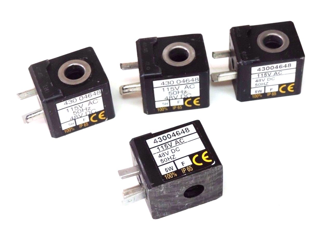 Used LOT OF 4 ASCO 43004648 SOLENOID COILS 115V AC, 48V DC, 50HZ, 5W