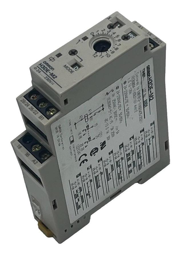 Used Omron H3DE-M2 Multi-Function Timer Relay 24-230V AC/DC DPDT DIN Rail Mount