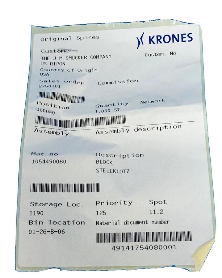 Used NEW KRONES 1-054-49-008-0 BLOCK 1054490080