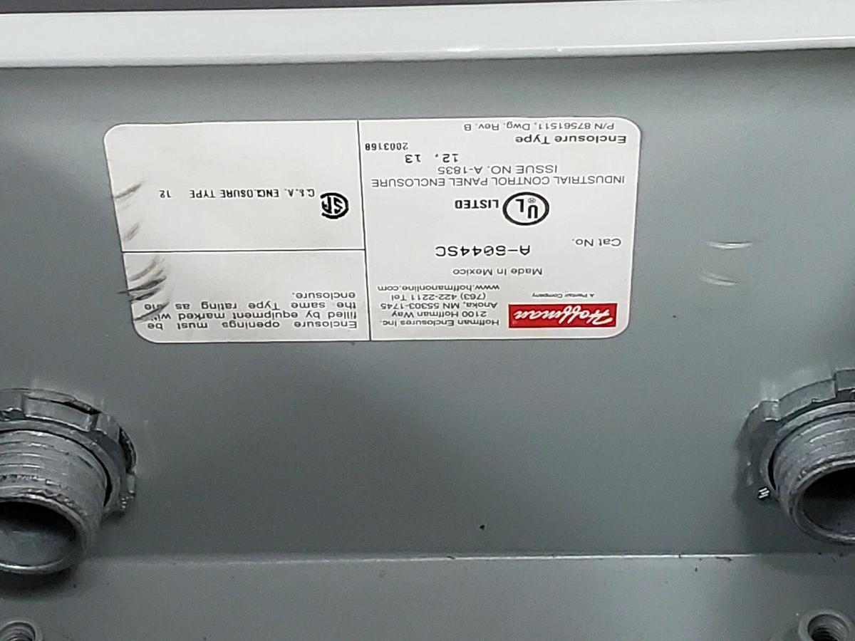 Used HOFFMAN / MENCOM CORP. A-6044SC ENCLOSURE W/ NEMA TYPE 4 109-REC PROGRAM PORT