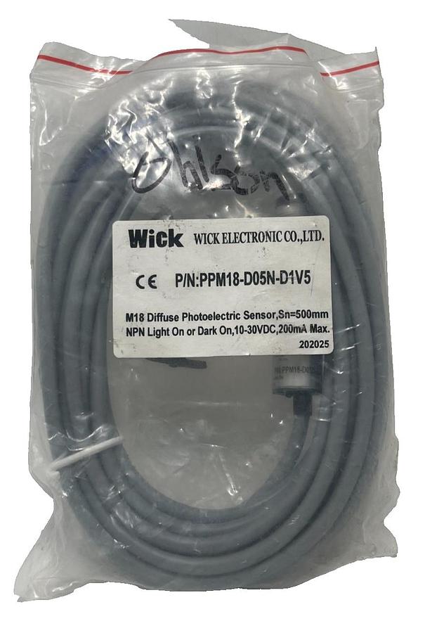 Used WICK PPM18-D05N-D1V5 M18 DIFFUSE PHOTOELECTRIC SENSOR, Sn=500mm, 10-30VDC, NSMP