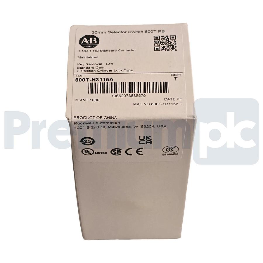 Allen Bradley 800T-H3115A /T 30mm Selector Switch 2-Pos Cylinder Lock 1-NO/1-NC