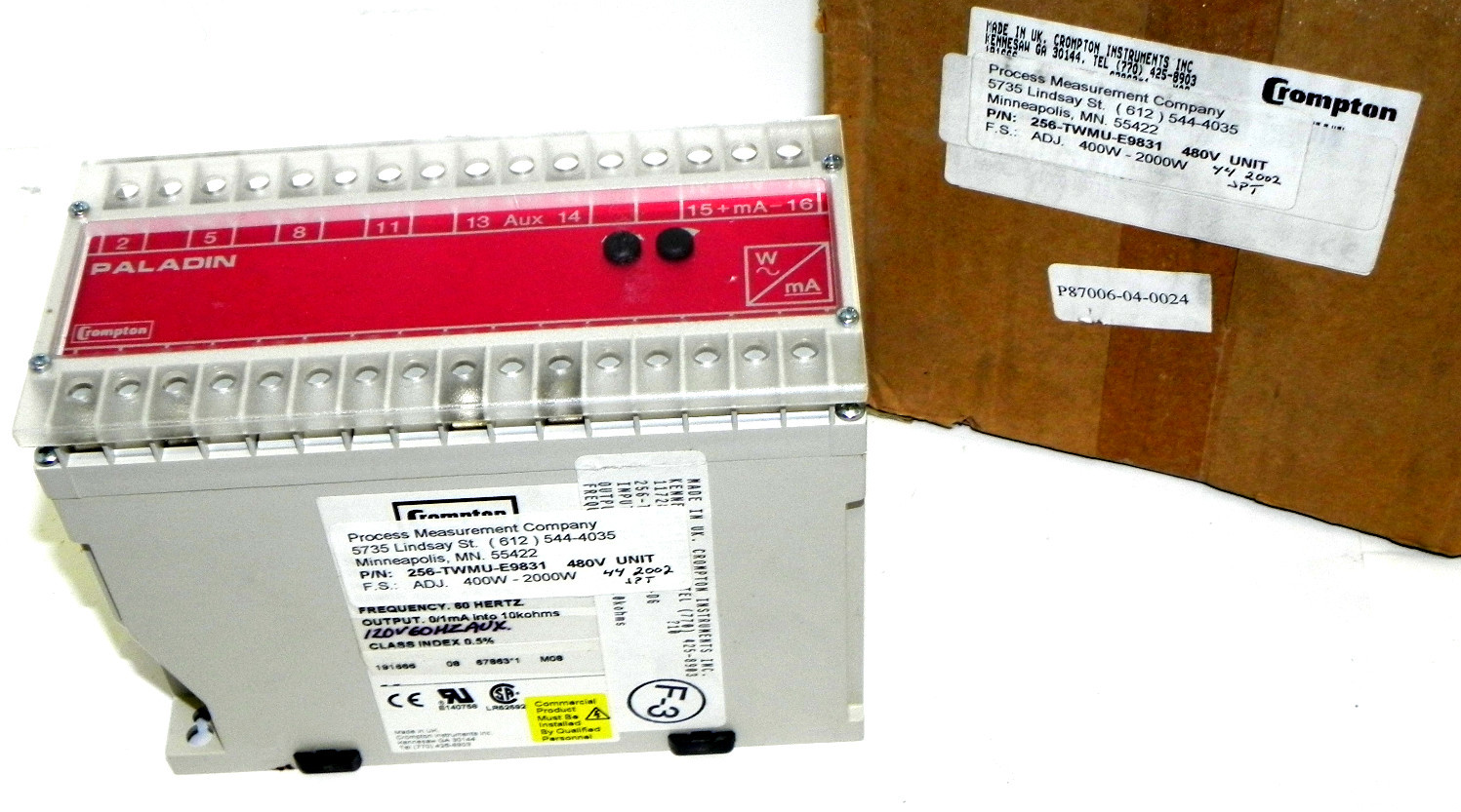 Used NIB PALADIN CROMPTON 256-TWMU-E9831 TRANSDUCER 480V UNIT  F.S. ADJ. 400W-2000W