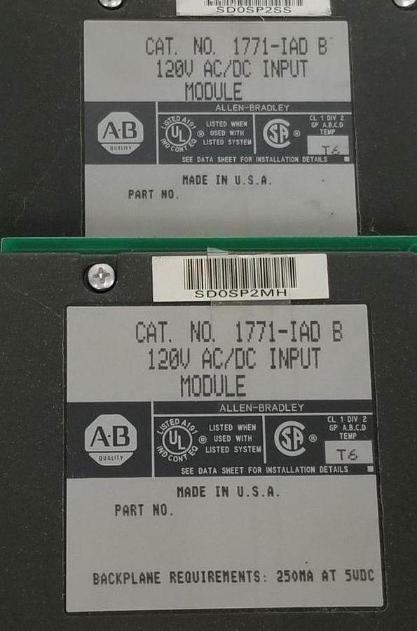 Used LOT OF 2 ALLEN BRADLEY 1771-IAD SER. B INPUT MODULES 1771IAD, SER. B
