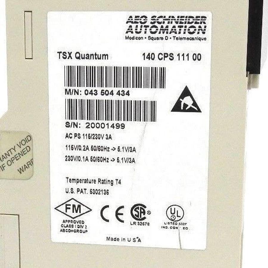 Used SCHNEIDER MODICON 140-CPS-111-00 AS PS 115/230V 3A MODULE 140CPS11100