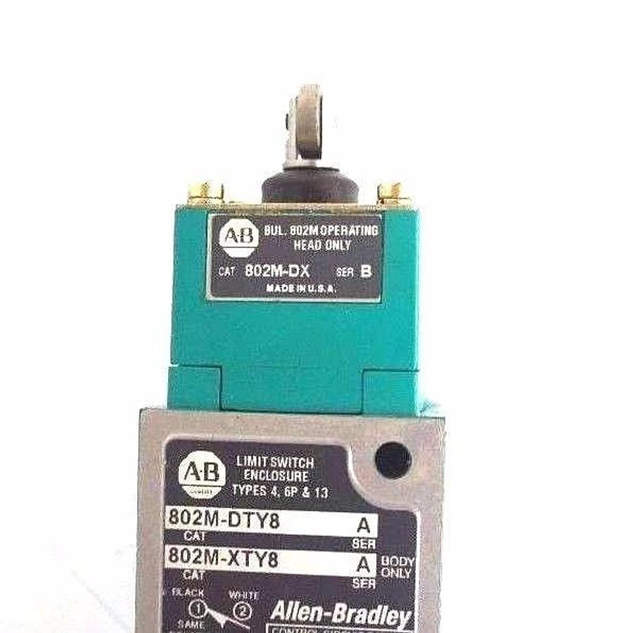 Used ALLEN BRADLEY 802M-DTY8 ROLLER LIMIT SWITCH 802M-XTY8 W/ 802M-DX OPERATING HEAD