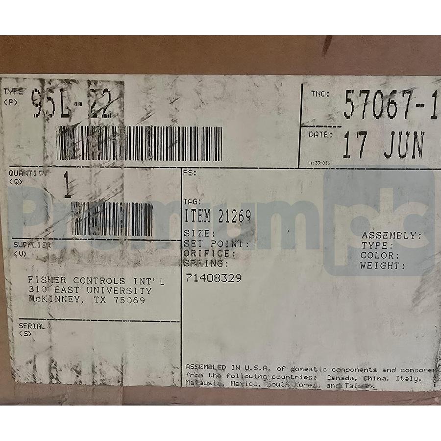 Used Fisher Controls 95L-22 Pressure Regulator In/Out 125/300PSI Range 2-6 PSI 1" NPT
