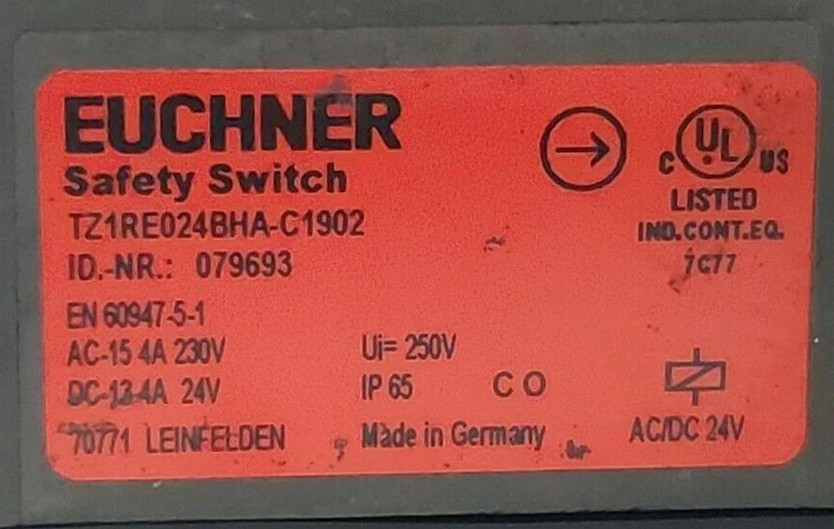 Used EUCHNER TZ1RE024BHAC1902 SAFETY SWITCH TZ 24V TZ1RE024BHA-C1902, 079693