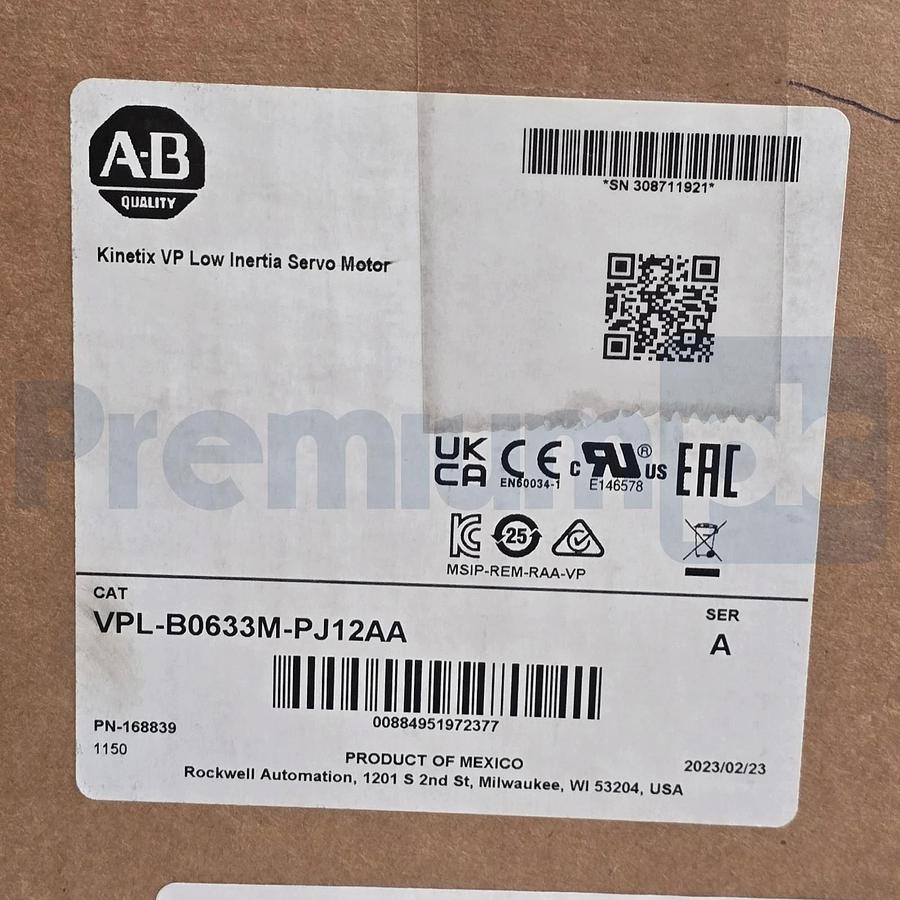 Sealed Pre-Owned Allen Bradley VPL-B0633M-PJ12AA /A Kinetix VP Servo Motor 480V