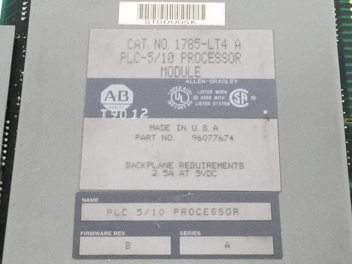 Used ALLEN BRADLEY 1785-LT4 PROCESSOR MODULE SER. A F/W REV. B 96077674