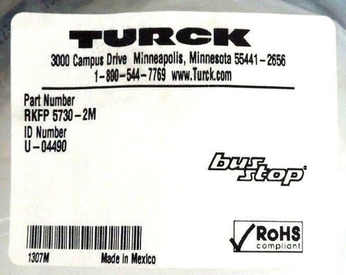 NIB TURCK ELEKTRONIK RKFP 5730-2M NETWORK RECEPTACLE CABLE ID NO U-04490