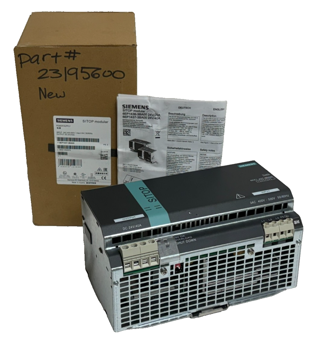 Used Siemens 6EP1437-3BA00 SITOP Modular 40 Power Supply 24V 40A 3-Phase New Surplus