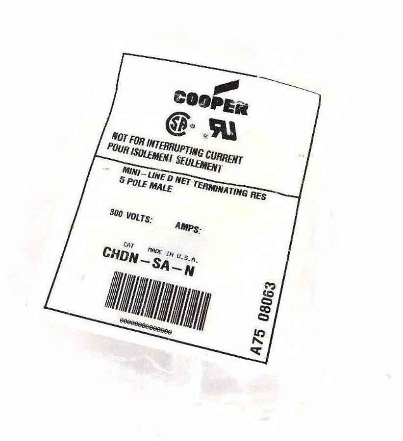 Used NIB COOPER CHDN-SA-N MINI LINE MALE TERMINATOR 300V, 5 POLE, CHDNSAN