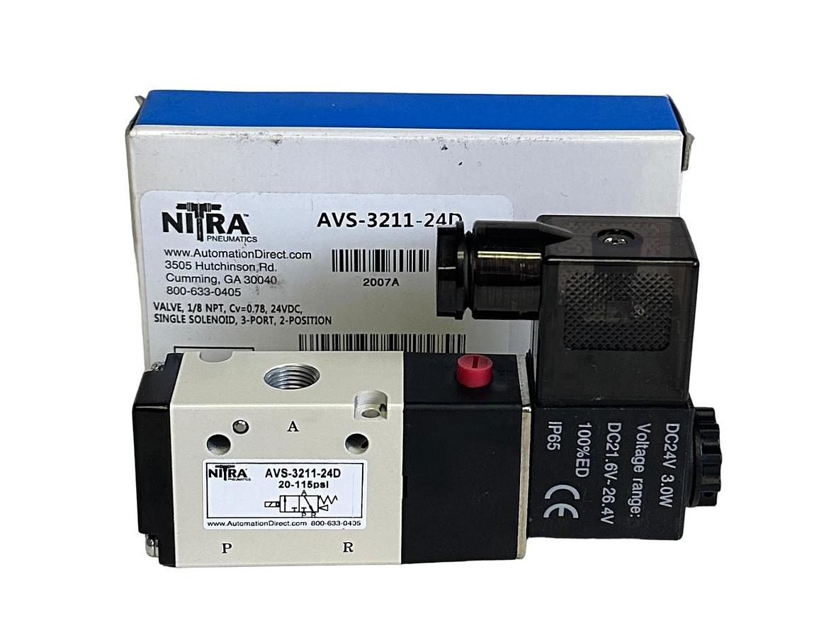 Used NEW AUTOMATION DIRECT NITRA AVS-3211-24D / AVS321124D 3-PORT SOLENOID VALVE 24V