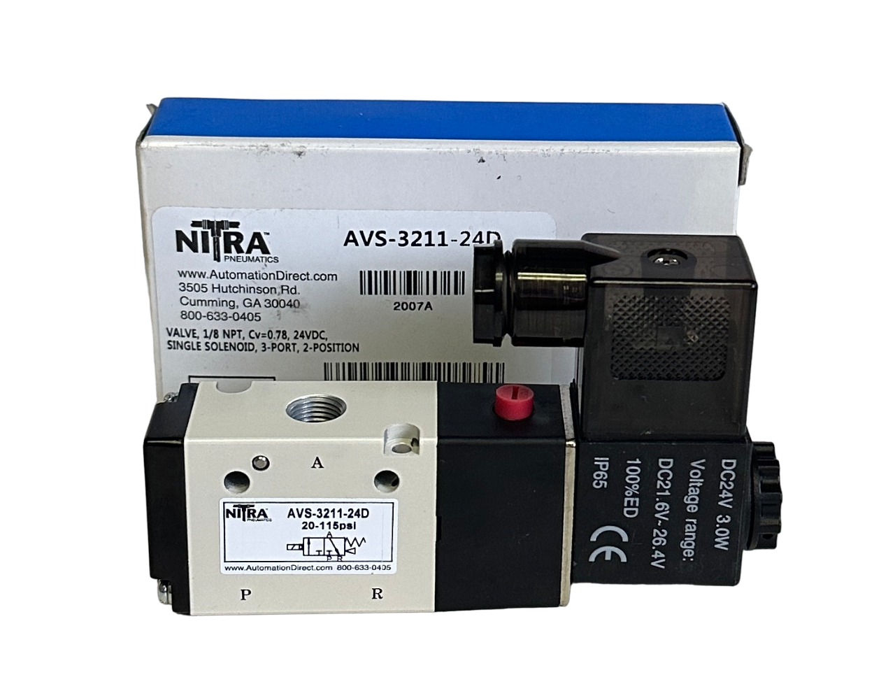Used NEW AUTOMATION DIRECT NITRA AVS-3211-24D / AVS321124D 3-PORT SOLENOID VALVE 24V