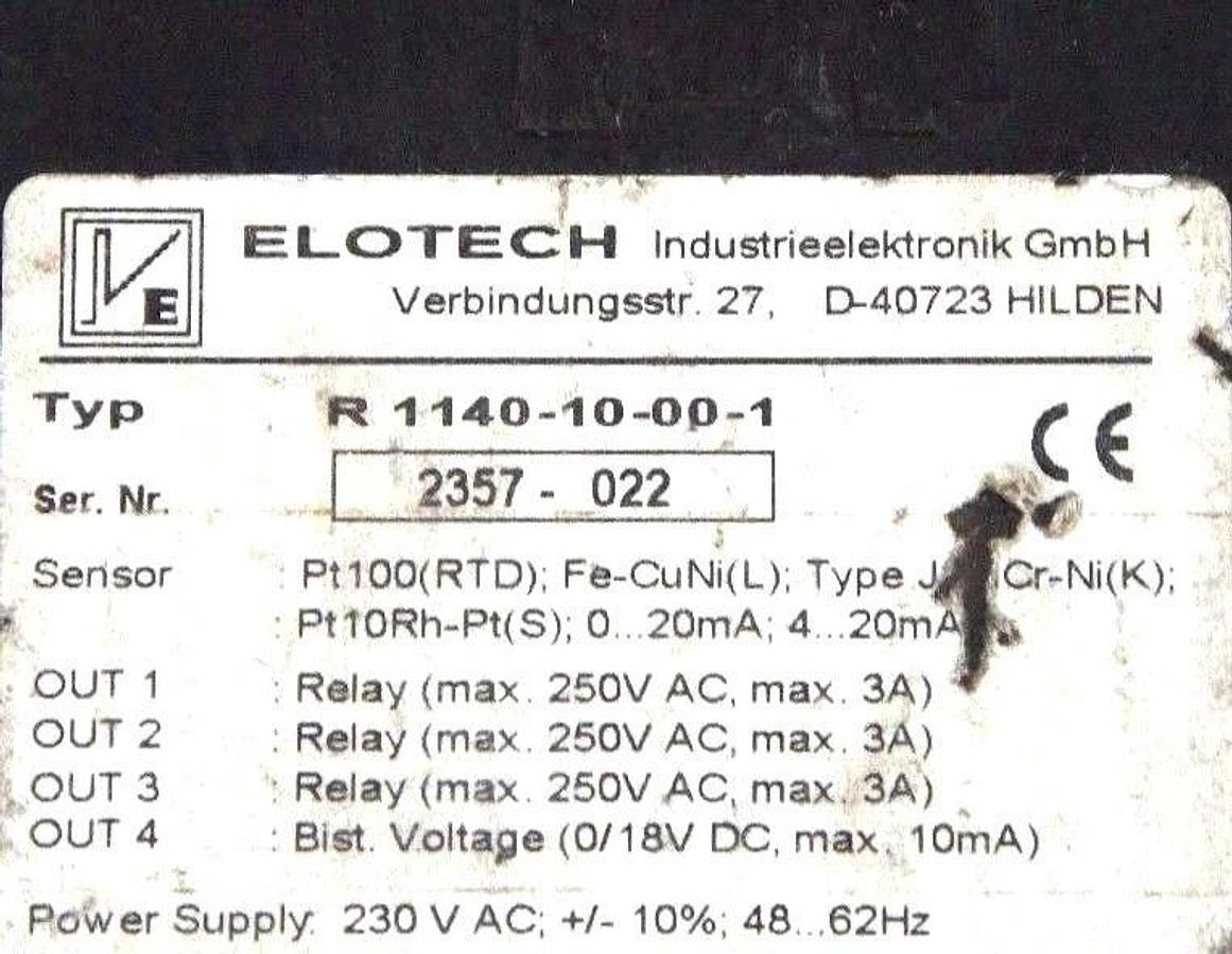 Used ELOTECH R1140-10-00-1 SINGLE ZONE TEMPERATURE CONTROLLER R1140, 2357-022
