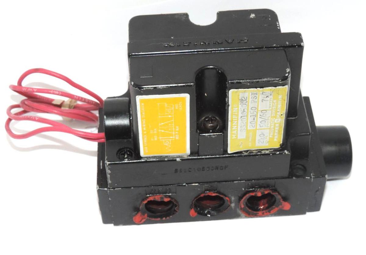 Used PARKER HANNIFIN SS20105002 VALVE 240 VOLTS, 50/60 CYCLES, 7.7 WATTS, 20-150 PSI